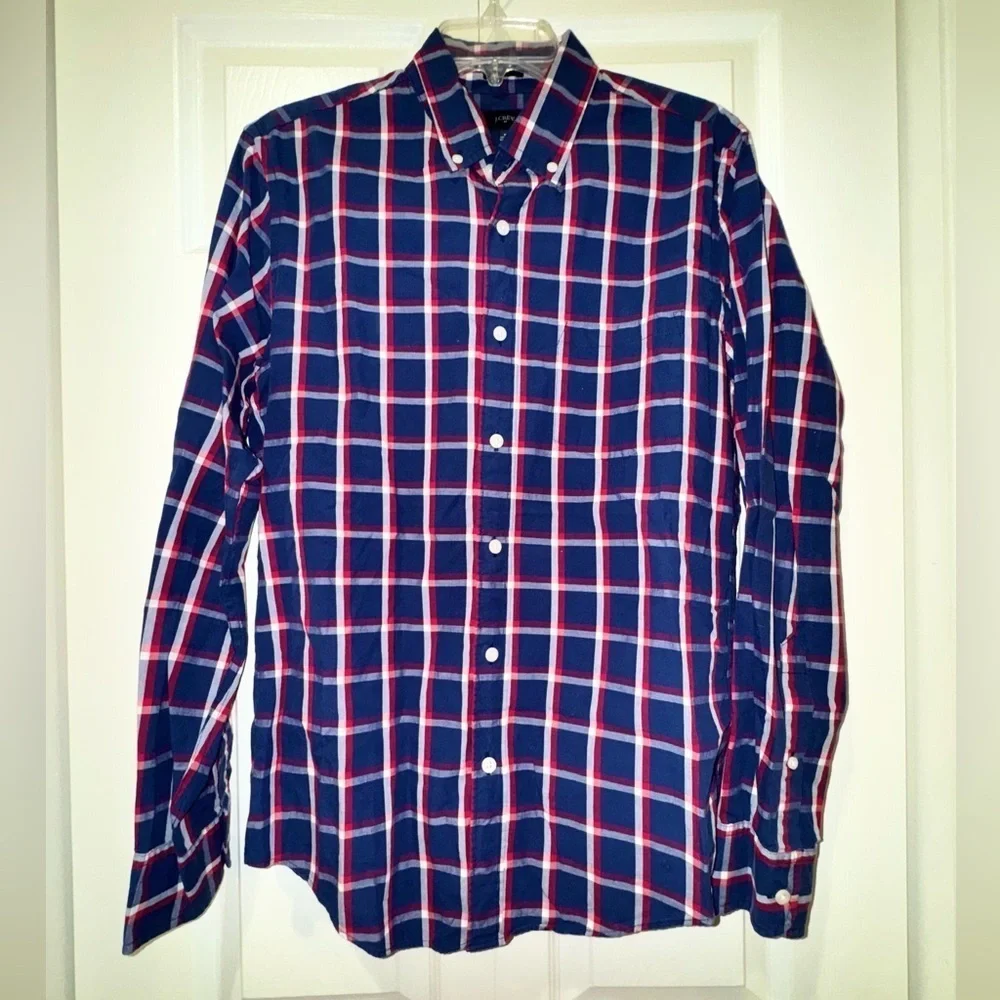 J Crew Shirt Mens Slim Blue Red Plaid Button Down Long Sleeve. Medium  VGUC